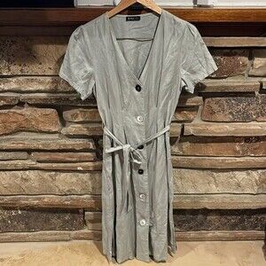 Very J Linen Shirt Dress Sage Green